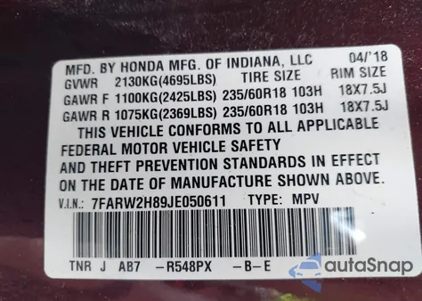 2018 Honda Cr-V Ex-L/Ex-L Navi from USA, damaged, VIN 7FARW2H89JE050611